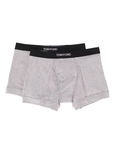 Tom Ford Set Of 2 Logo-waistband Cotton Boxer Briefs Clothing In Gray