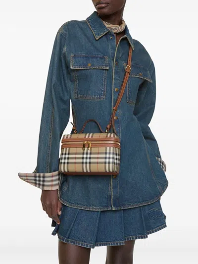 Burberry Coated Canvas Vanity Check Crossbody Bag With Check Motif