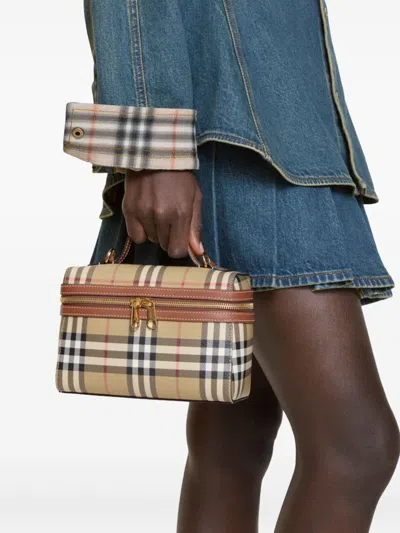 Burberry Coated Canvas Vanity Check Crossbody Bag With Check Motif