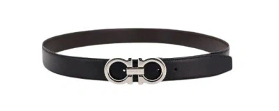 Ferragamo Reversible Gancini Leather Belt In Black