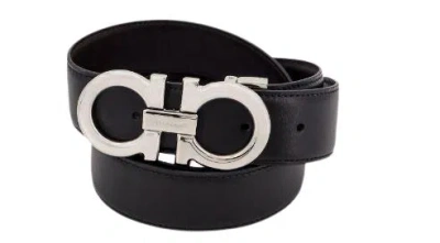 Ferragamo Reversible Gancini Leather Belt In Black