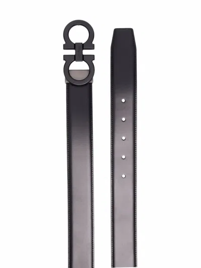 Ferragamo Reversible Gancini Leather Belt In Black