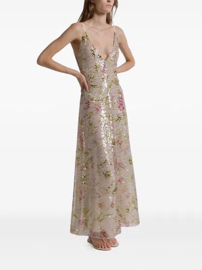 Alberta Ferretti Printed Sequins Long Dress Clothing In Neutral