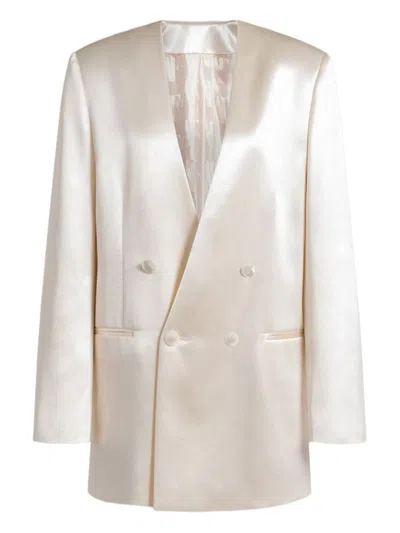 Alberta Ferretti Longline Jacket Satin Finish Notched Lapels In Neutral