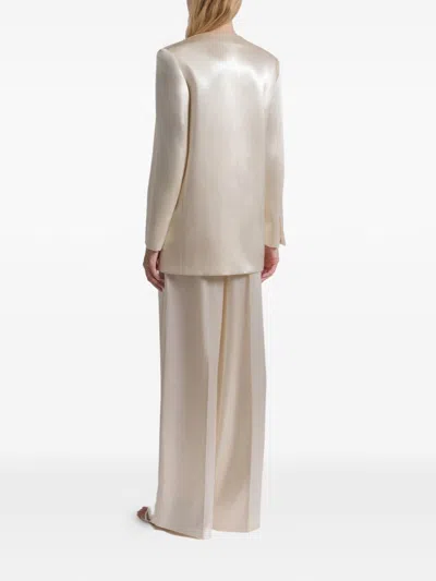 Alberta Ferretti Longline Jacket Satin Finish Notched Lapels In Neutral
