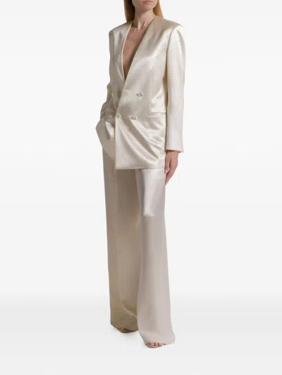 Alberta Ferretti Longline Jacket Satin Finish Notched Lapels In Neutral