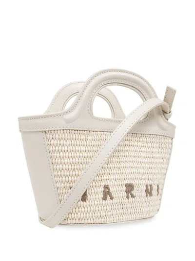 Marni White Canvas And Leather Tropicalia Mini Top Handle Bag In White