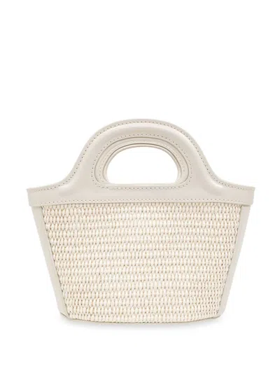 Marni White Canvas And Leather Tropicalia Mini Top Handle Bag In White
