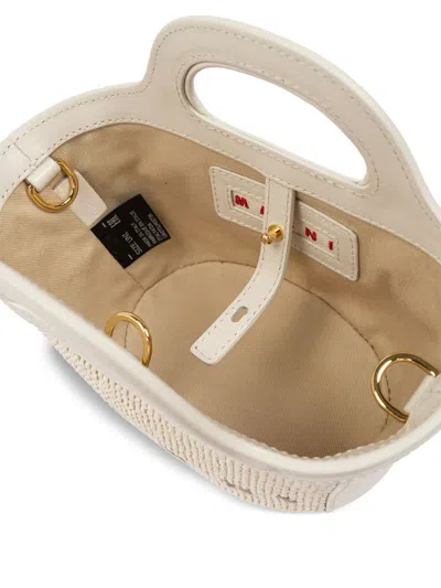 Marni White Canvas And Leather Tropicalia Mini Top Handle Bag In White