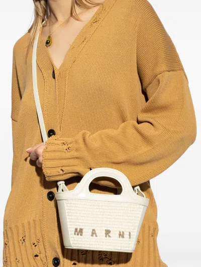 Marni White Canvas And Leather Tropicalia Mini Top Handle Bag In White