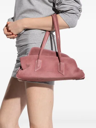 Attico La Passeggiata Small Pink Shoulder Bag With Two Top Handles In Suede Woman In Pink