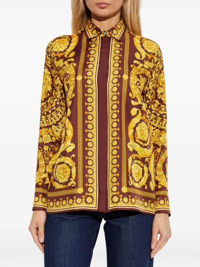 Versace Bordeaux Silk Pattern Shirt In Multi