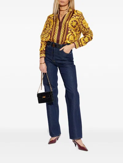 Versace Bordeaux Silk Pattern Shirt In Multi