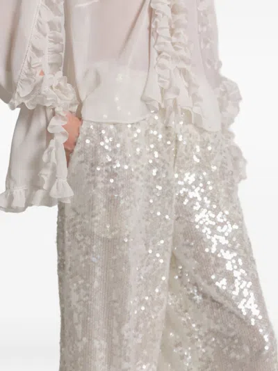 Alberta Ferretti Wide Leg Trousers Sequin Detail Pockets In Neutral