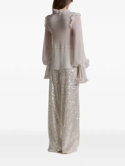 Alberta Ferretti Wide Leg Trousers Sequin Detail Pockets In Neutral