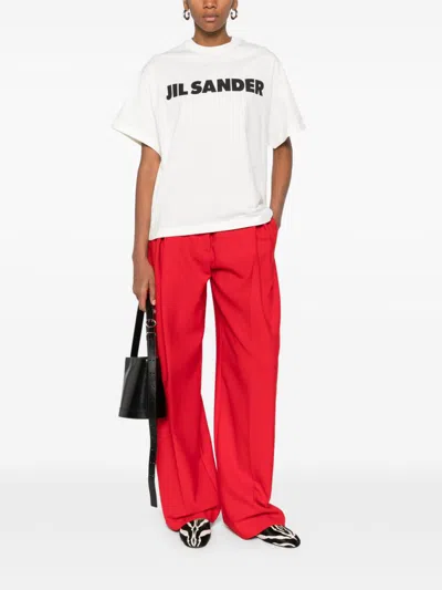 Jil Sander Cotton T-shirt With Bold Logo And Classic Cut In White