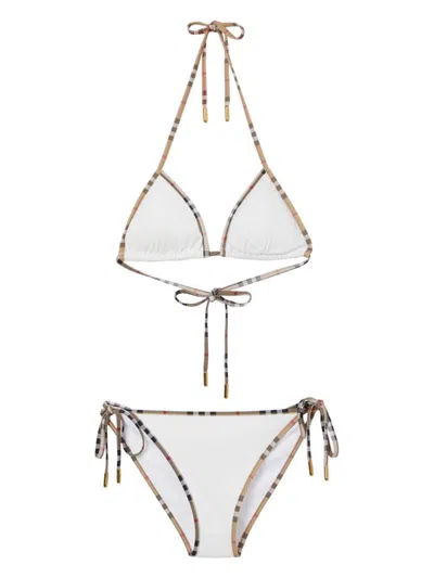 Burberry Mata Checked-piped Triangle Bikini In White
