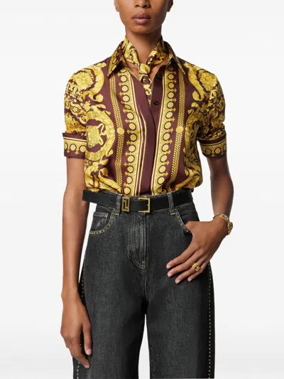 Versace Bordeaux Barocco Print Bandana Scarf In Multi