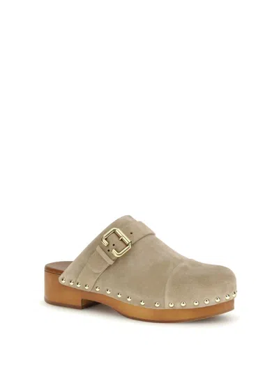 Chloé Beige Calf Leather Bos Taurus Clogs In Green