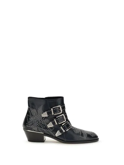 Chloé Black Calf Leather Bos Taurus Lace-up Boots In Animal Print