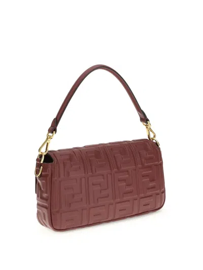 Fendi Bordeaux Calf Leather Bos Taurus Shoulder Bag In Brown