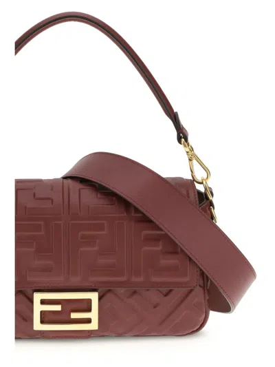 Fendi Bordeaux Calf Leather Bos Taurus Shoulder Bag In Brown