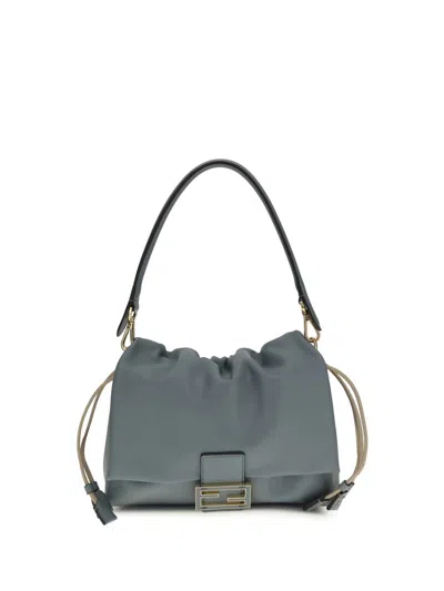 Fendi Light Blue Calf Leather Bos Taurus Shoulder Bag In Blue