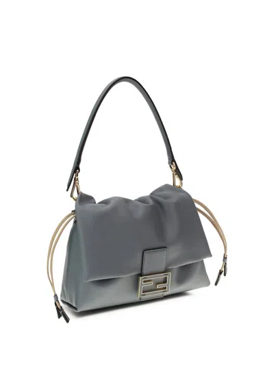 Fendi Light Blue Calf Leather Bos Taurus Shoulder Bag In Blue