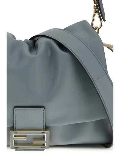 Fendi Light Blue Calf Leather Bos Taurus Shoulder Bag In Blue