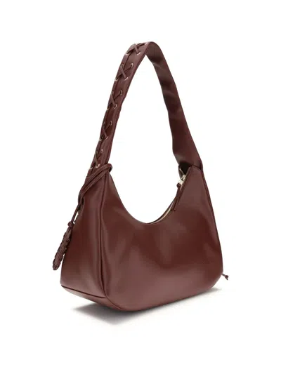 Ganni Bordeaux Recycled Leather Shoulder Bag In Brown
