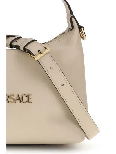 Versace Cream Calf Leather Bos Taurus Shoulder Bag In White