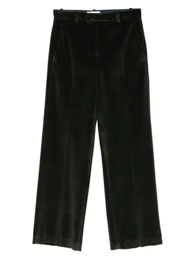 Circolo 1901 Dark Forest Green Velvet-effect Trousers In Green