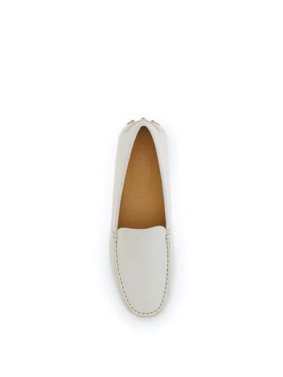 Tod's Cream Calf Leather Bos Taurus Slip-on Loafers In White