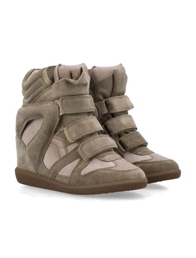 Isabel Marant Bekett Leather And Suede Wedge Sneakers In Brown