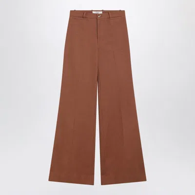 Chloé Flared Cotton Trousers In Nougat Colour In Blue