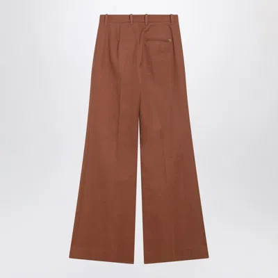 Chloé Flared Cotton Trousers In Nougat Colour In Blue