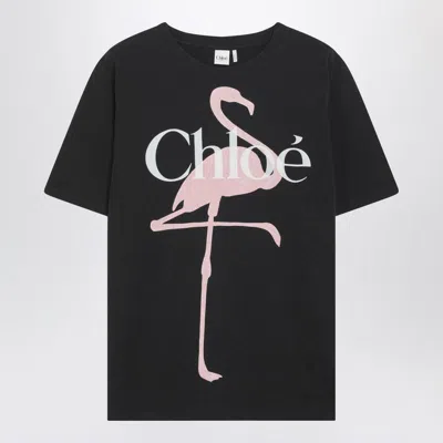 Chloé Women Black Crewneck T-shirt With Maxi Logo Print On The Front In Cotton Woman