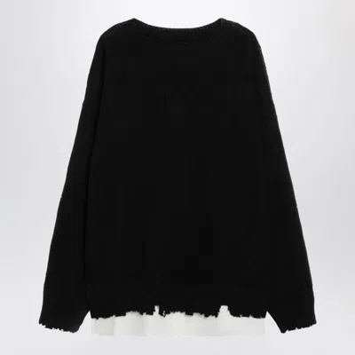 Mm6 Maison Margiela Sweater Distressed Hem Layered Look Ribbed Crewneck In Black