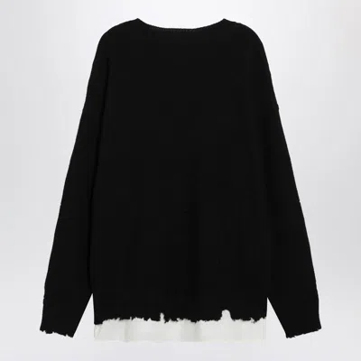 Mm6 Maison Margiela Sweater Distressed Hem Layered Look Ribbed Crewneck In Black