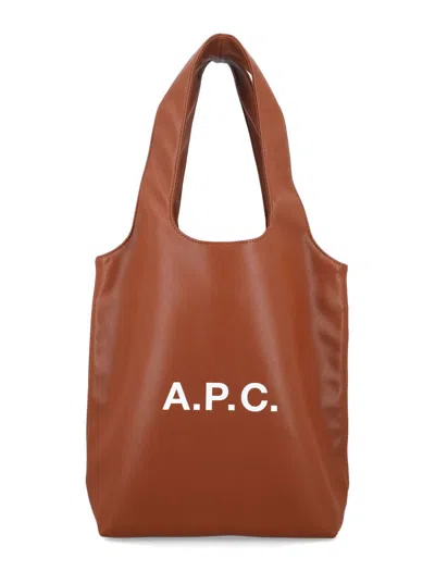 Apc A.p.c. Ninon Black Small Faux Leather Tote In Brown
