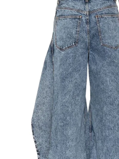 Alaïa Wide Leg Ruffle Hem Cotton Trousers In Blue