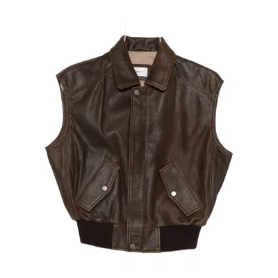 Haikure Leather Gilet In Brown