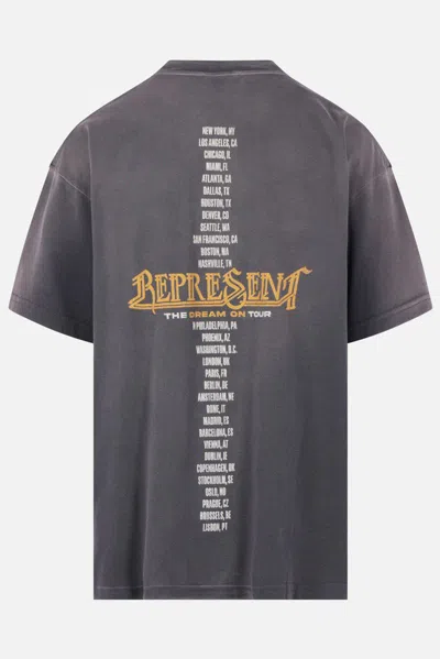 Represent Black Crew Neck T-shirt With Graphic Print On Front And Back And Faded Effect In Cotton Man In Gray