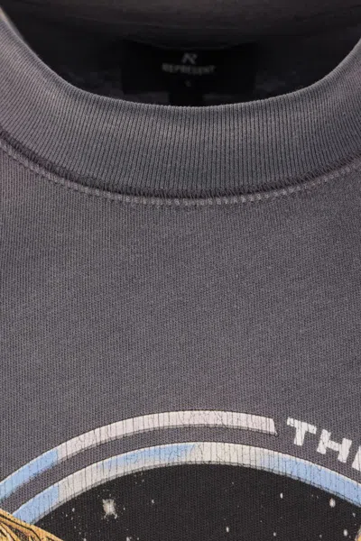 Represent Black Crew Neck T-shirt With Graphic Print On Front And Back And Faded Effect In Cotton Man In Gray