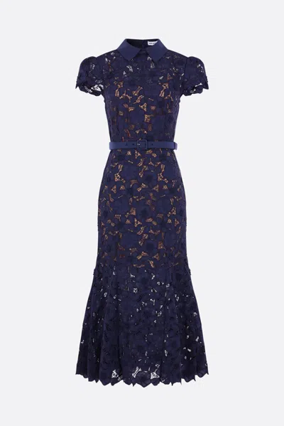 Self-portrait Womens Navy Guipure-lace Cap-sleeves Midi Dress In Blue