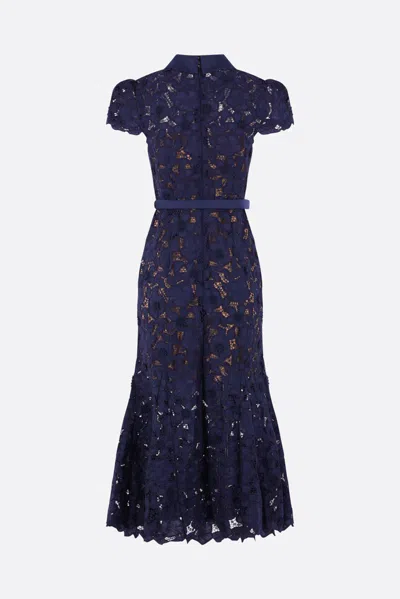 Self-portrait Womens Navy Guipure-lace Cap-sleeves Midi Dress In Blue