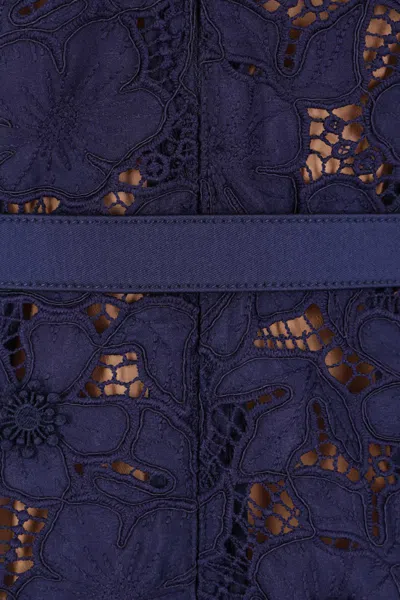 Self-portrait Womens Navy Guipure-lace Cap-sleeves Midi Dress In Blue