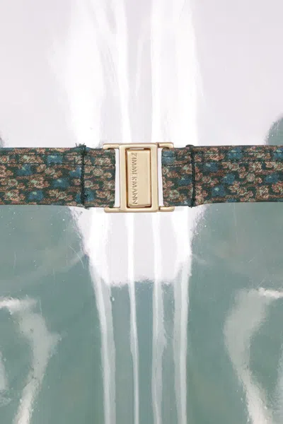 Zimmermann Wanderlust Belted Embellished Scalloped Printed Swimsuit In Green