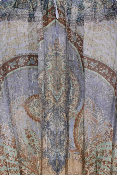 Zimmermann Wanderlust Multicolor Crewneck Mini Dress With Puffed Long Sleeves And All-over Print In Cotton And  In Multi