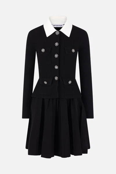 Self-portrait Womens Self Portrait Tailored Long-sleeves Knitted Mini Dress In Black